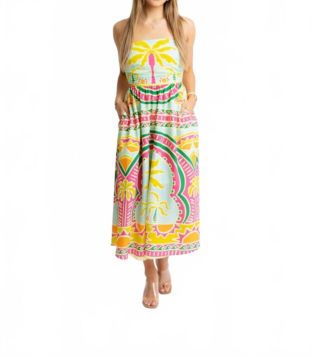 NEW KARLIE palm beach strapless maxi dress in lime multi